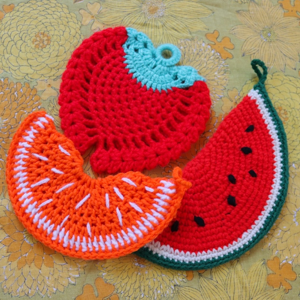 Vintage Fruit Potholders, set of 3